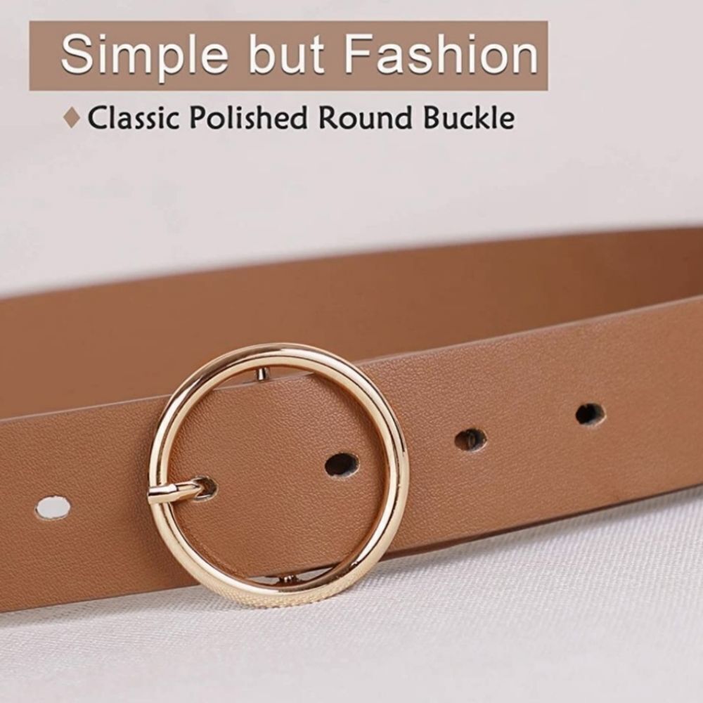Suosdey Brown Belt with stylish gold buckle - Picture 2 of 3